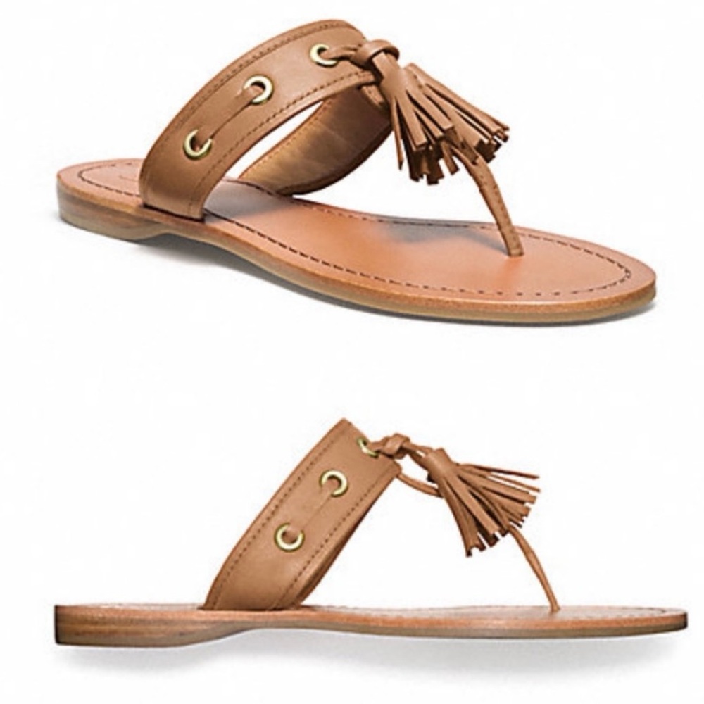 Coach Sheena Women’s Leather Sandals TannedTassels Gold Grommets Size 8.5 - Picture 2 of 9
